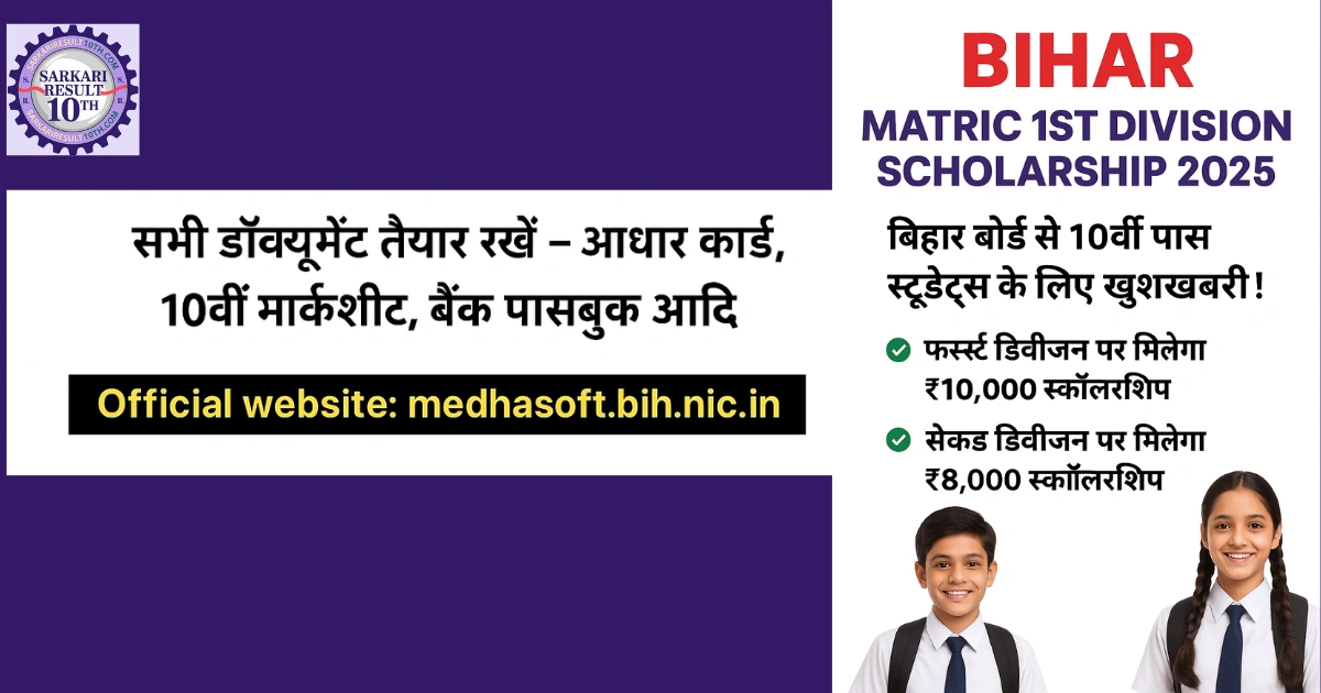 Bihar Matric 1st Division Scholarship 2025