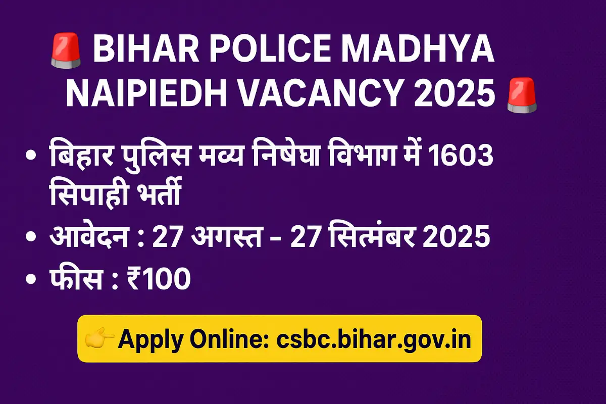 Bihar Prohibition Constable Vacancy 2025